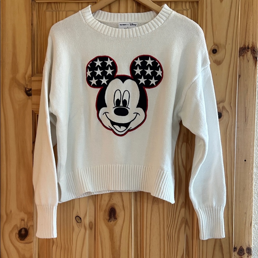 Disney Women's White Sweater with Starry Mickey Design